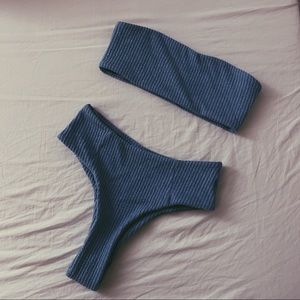 Blue bandeau top high waist bottoms swimsuit NEW